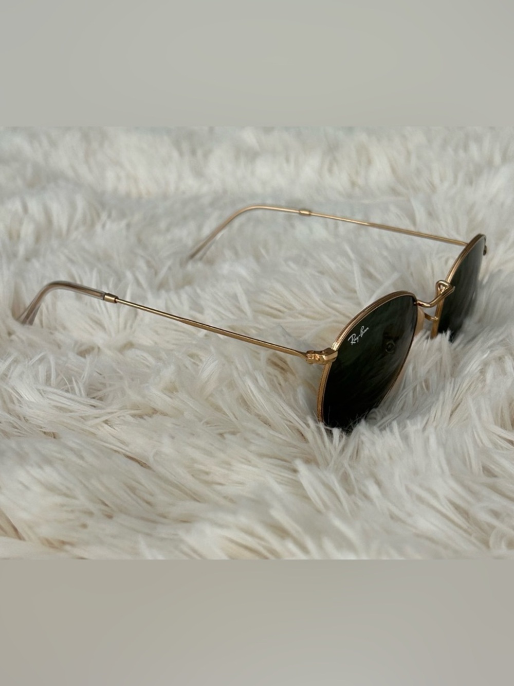 Ray Ban 3447 Round Gold Metal Frame Sunglasses Green Lenses Case Unisex Italy - Picture 5 of 14
